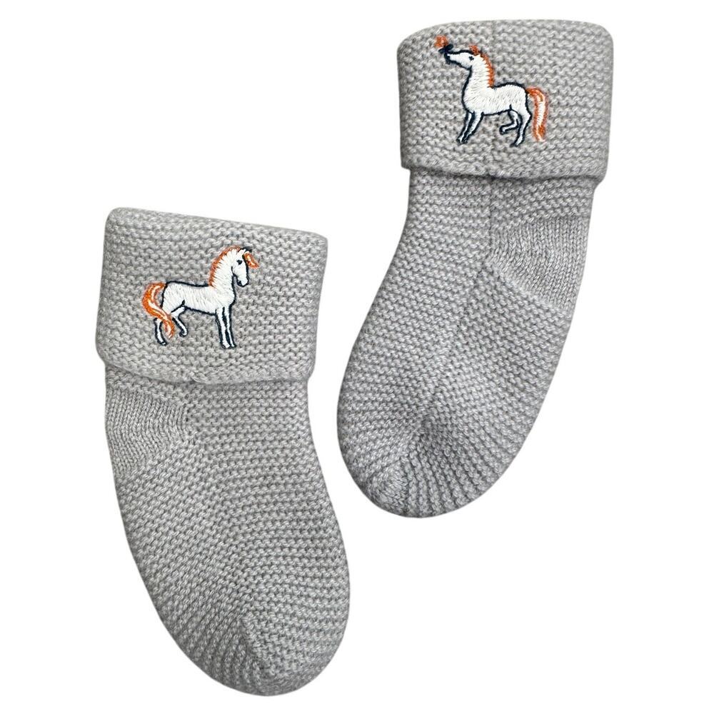 Authentic Hermes Baby 100% Cashmere Socks Gris Perle Cabriole Size M 3 Months